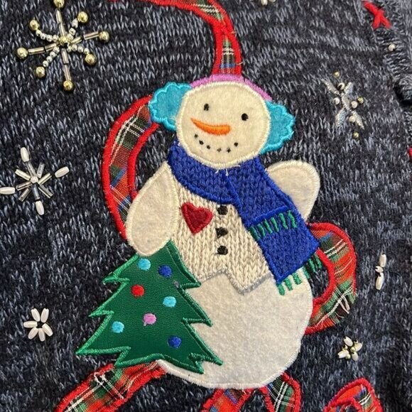 Designers Studio Blue Ramie organic linen and Cotton Snowman Sweater Size XL - Picture 4 of 16